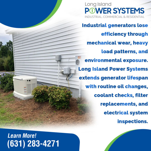 Large standby generator installed outside a building with white siding.