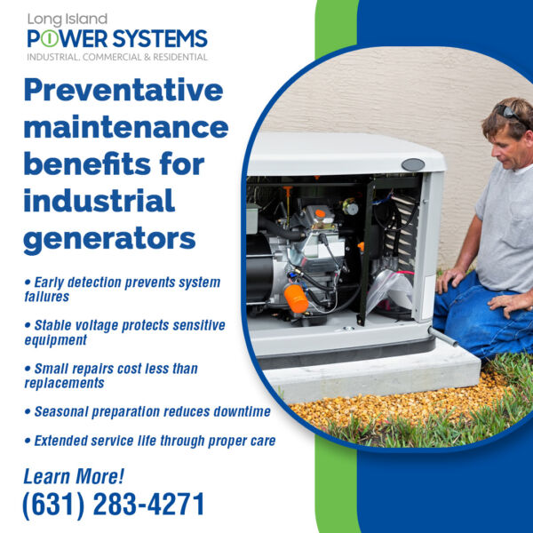 Technician inspecting the open engine of a standby generator.