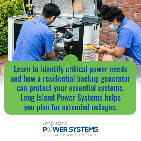 Technicians inspecting a residential backup generator during installation or maintenance