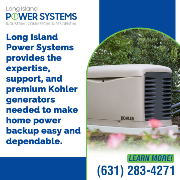 Emergency Backup Generators for Homes with Medical Equipment: What Southampton Homeowners Need to Know | 4 | Long Island Power Systems Kohler standby generator installed outside a home by Long Island Power Systems for reliable backup power.
